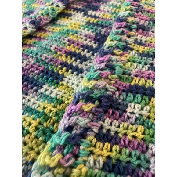Open Front Handmade Crochet Sweater Vest Multi Color Blues and Greens - Picture 5 of 7